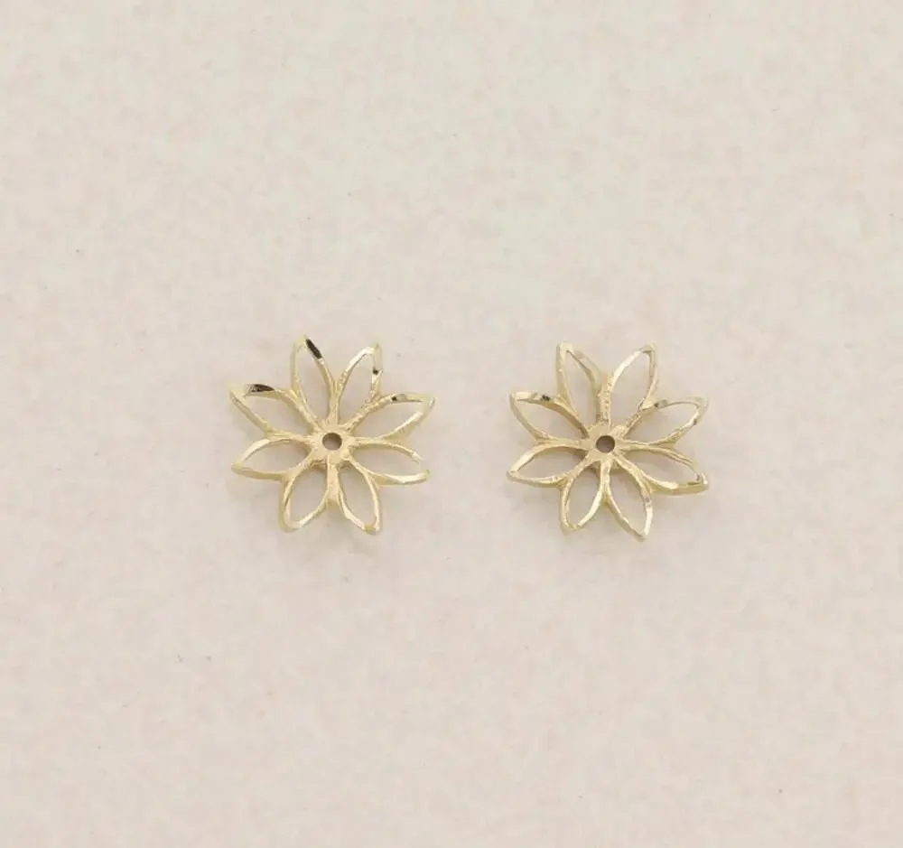 14k Yellow Gold Flower Earring Jackets Only 1/2